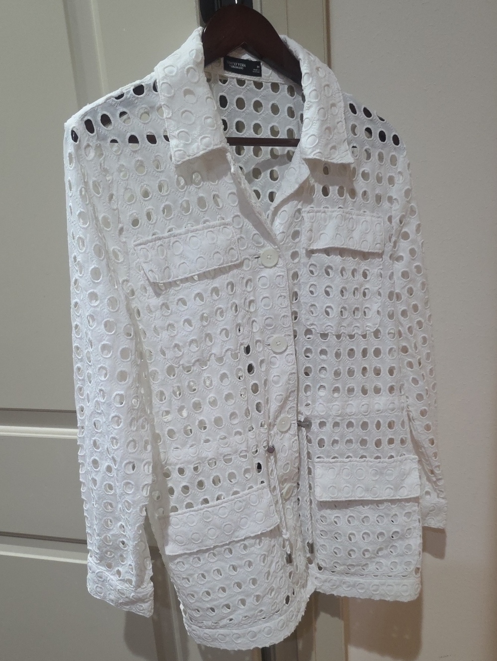 Simply Vera Vera Wang White Eyelet Button-Down Shirt Jacket